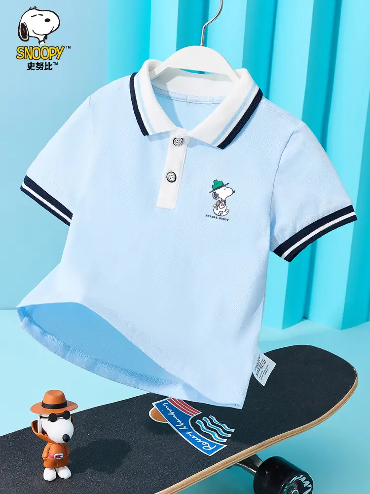 Snoopy Boys Cotton Polo Shirt Blue Shorts Summer Wear - Image 7