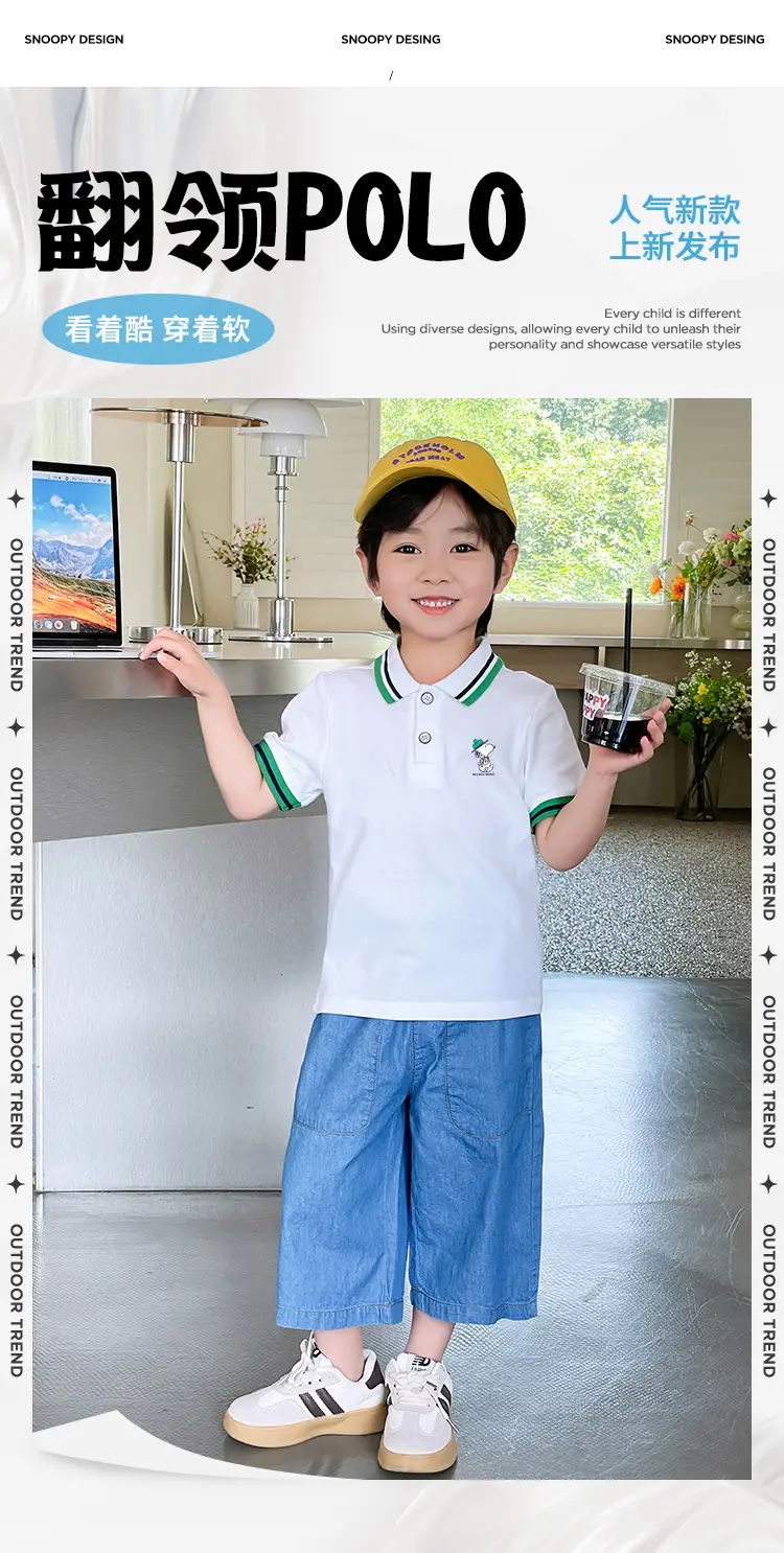 Snoopy Boys Cotton Polo Shirt Blue Shorts Summer Wear — feature 1