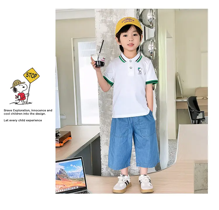 Snoopy Boys Cotton Polo Shirt Blue Shorts Summer Wear — feature 10