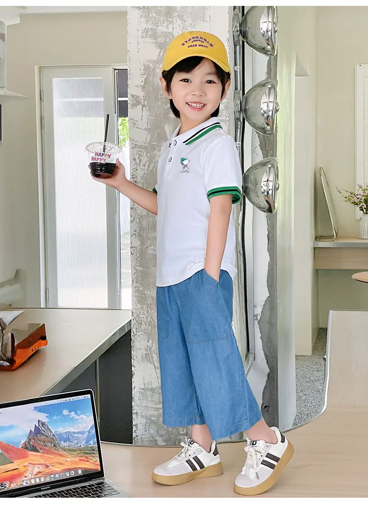 Snoopy Boys Cotton Polo Shirt Blue Shorts Summer Wear — feature 11