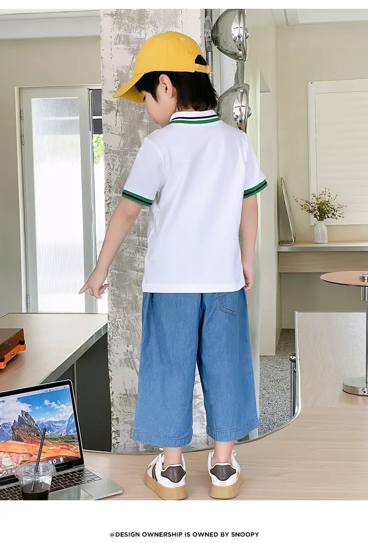 Snoopy Boys Cotton Polo Shirt Blue Shorts Summer Wear — feature 12