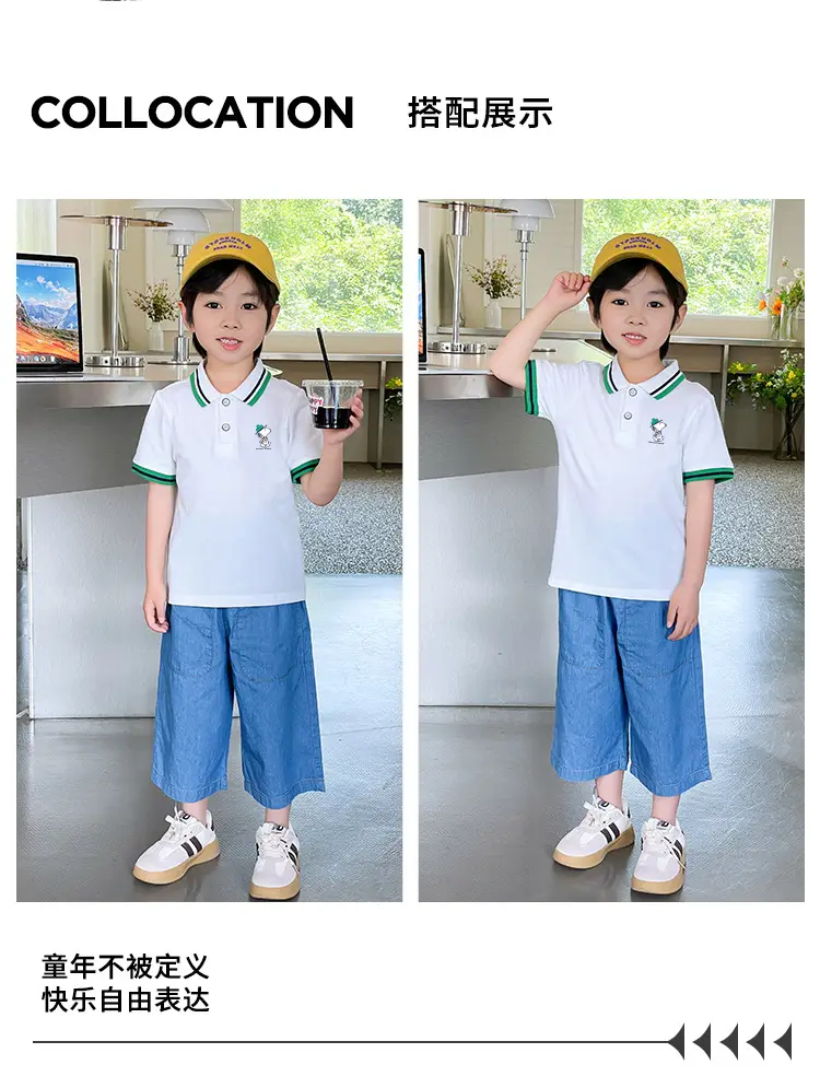 Snoopy Boys Cotton Polo Shirt Blue Shorts Summer Wear — feature 4