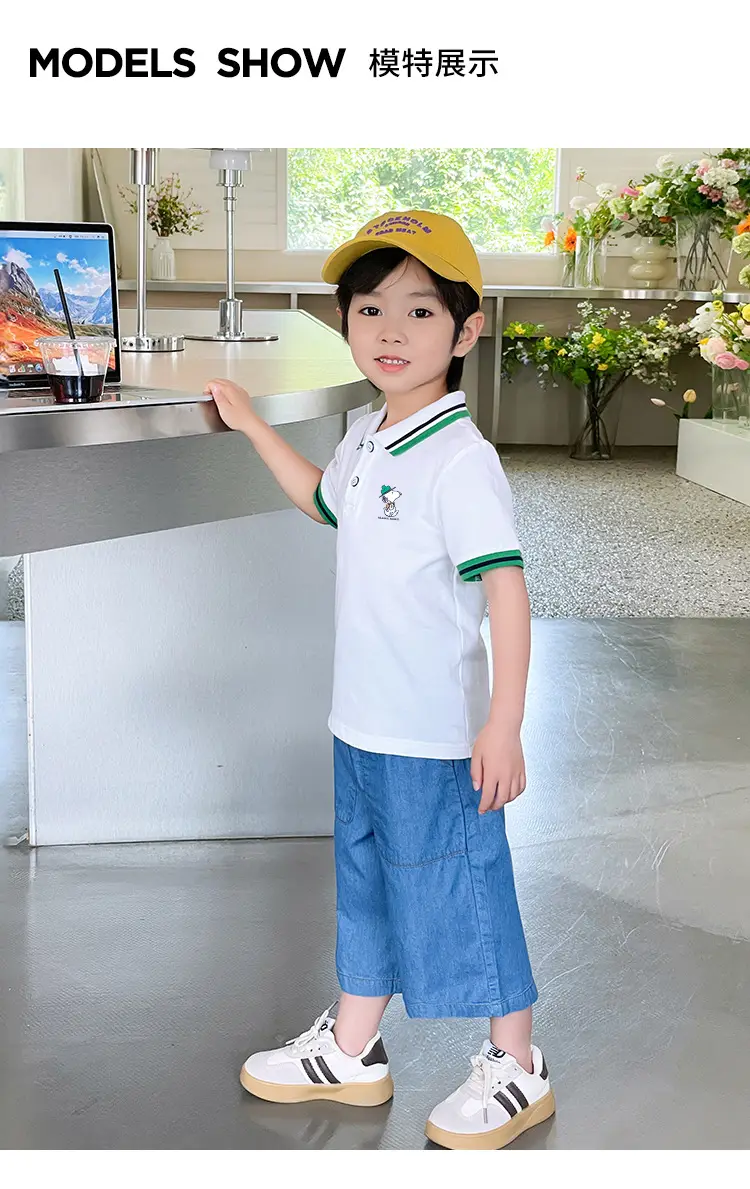 Snoopy Boys Cotton Polo Shirt Blue Shorts Summer Wear — feature 9