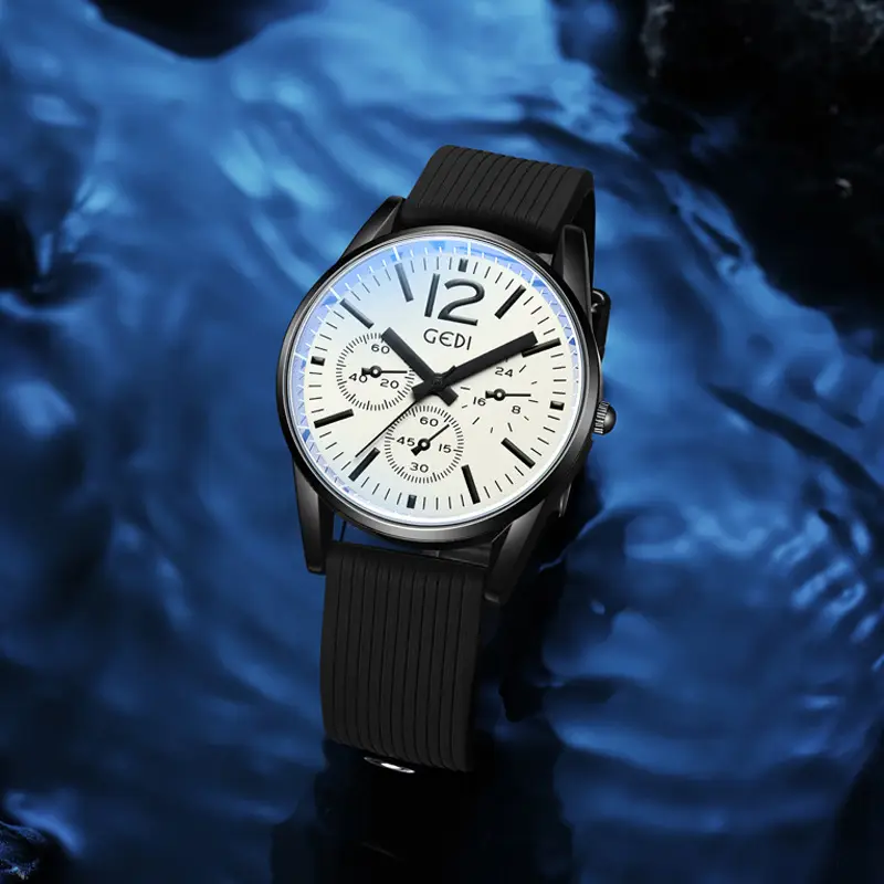 Men's Quartz Watches with Silicone Bands & Three-Eyes Design