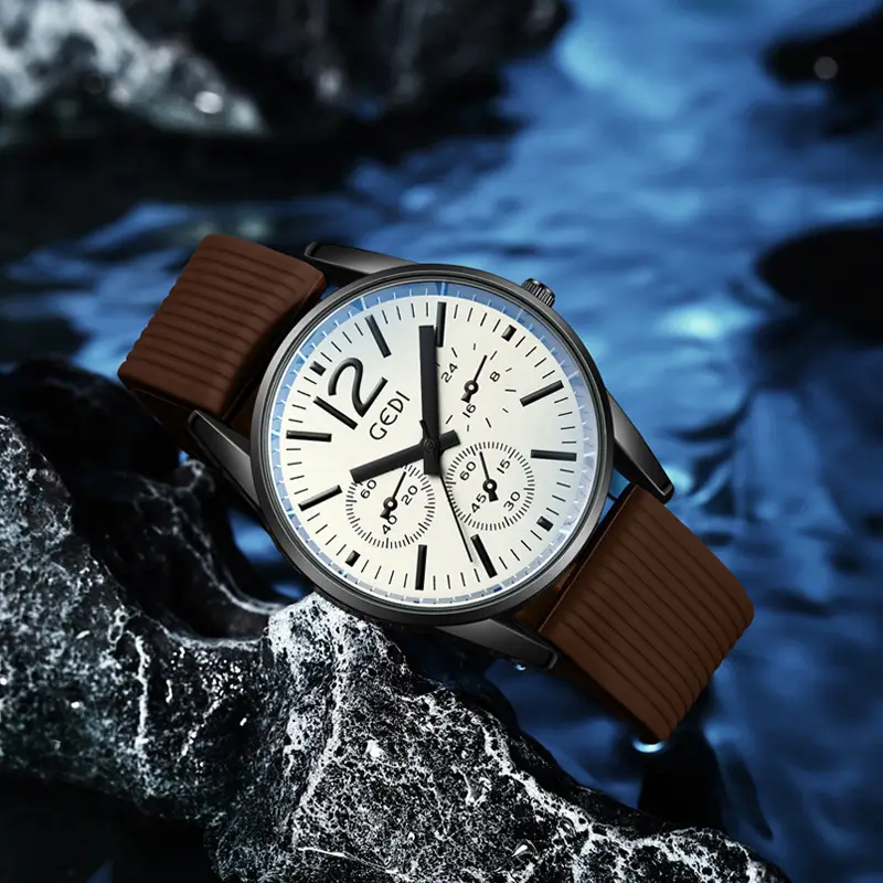 Men's Quartz Watches with Silicone Bands & Three-Eyes Design