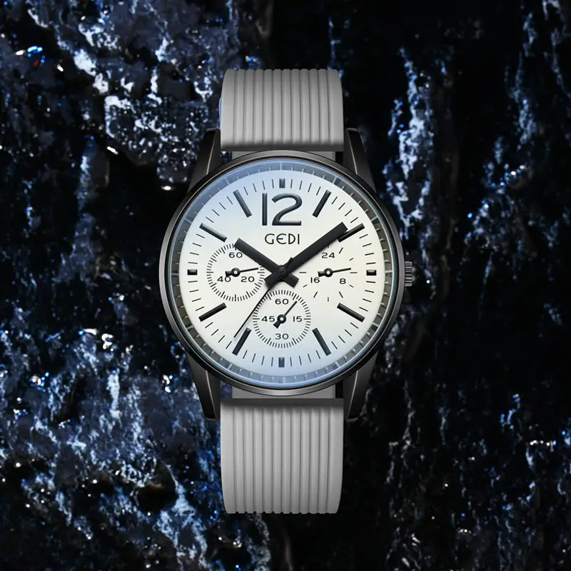 Men's Quartz Watches with Silicone Bands & Three-Eyes Design