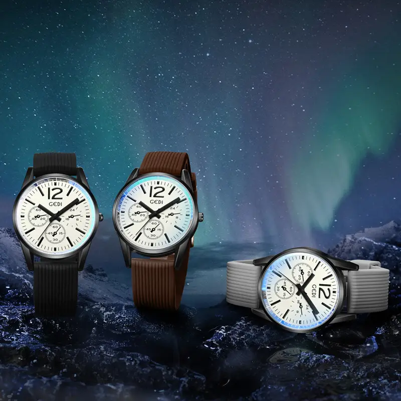 Men's Quartz Watches with Silicone Bands & Three-Eyes Design