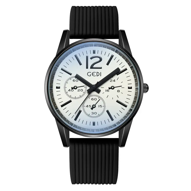 Men's Quartz Watches with Silicone Bands & Three-Eyes Design