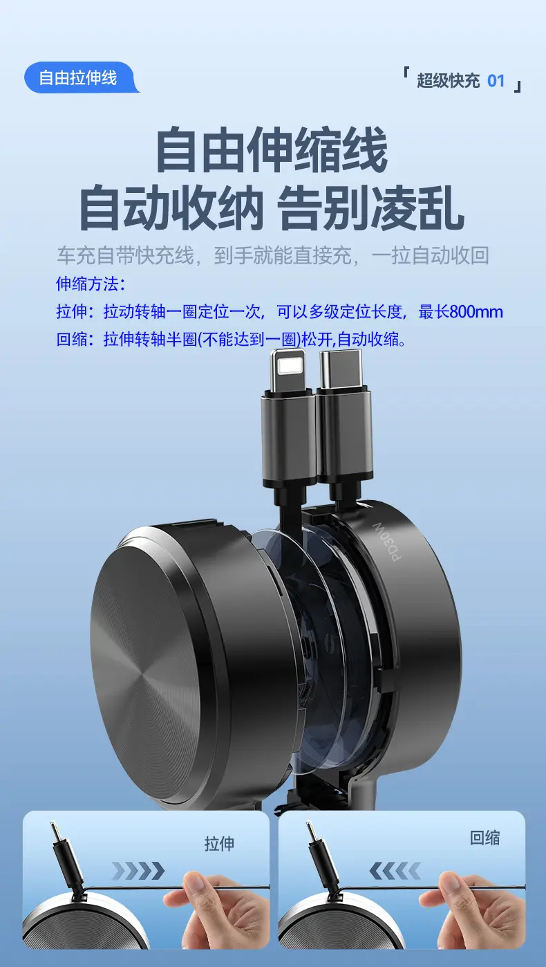 Telescopic Car Charger PD Super Fast Charge Huawei Apple — feature 3