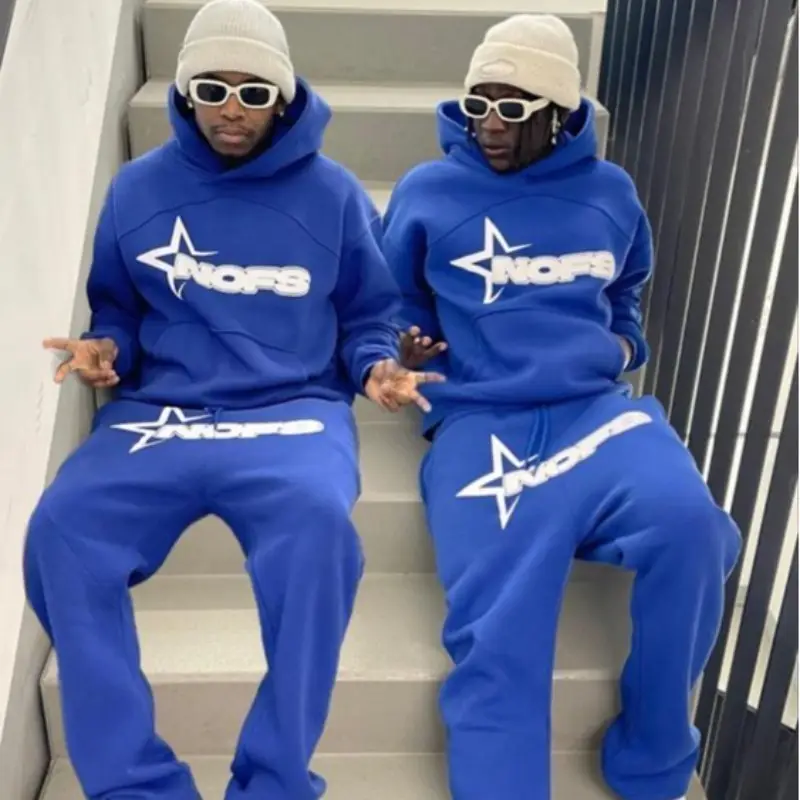 Blue Star Logo Hoodie Tracksuit Set for Men Women Wholesale - Image 35