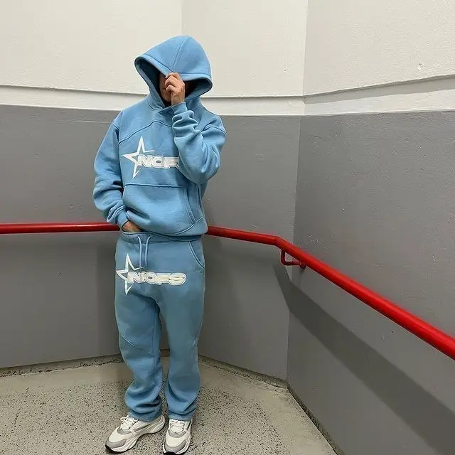 Blue Star Logo Hoodie Tracksuit Set for Men Women Wholesale — feature 10