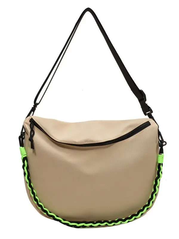 Women's Lightweight Cloth Shoulder Bag with Neon Strap - Image 10
