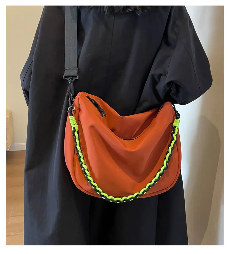 Women's Lightweight Cloth Shoulder Bag with Neon Strap — feature 1