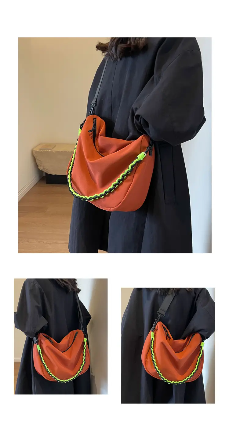 Women's Lightweight Cloth Shoulder Bag with Neon Strap — feature 11