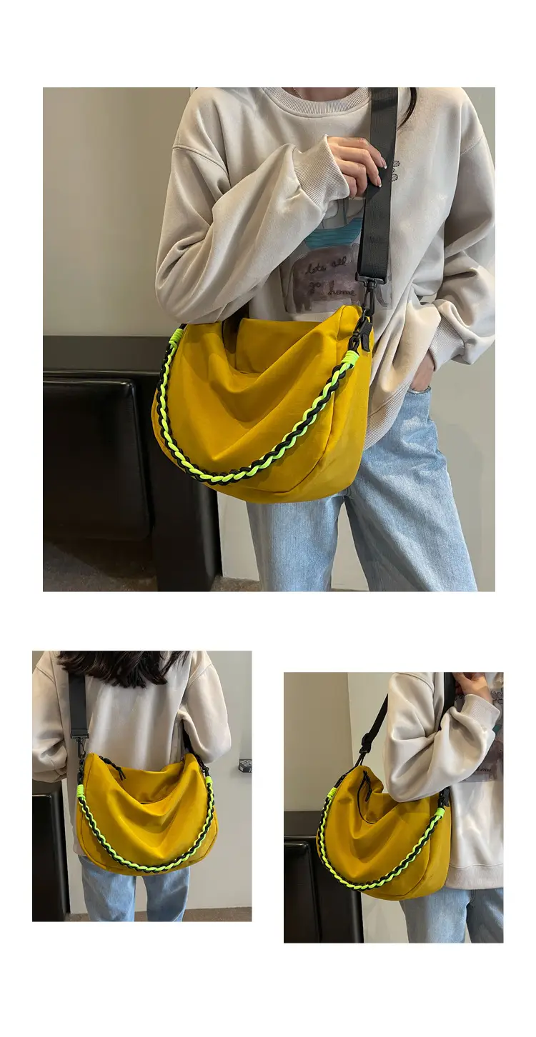 Women's Lightweight Cloth Shoulder Bag with Neon Strap — feature 12