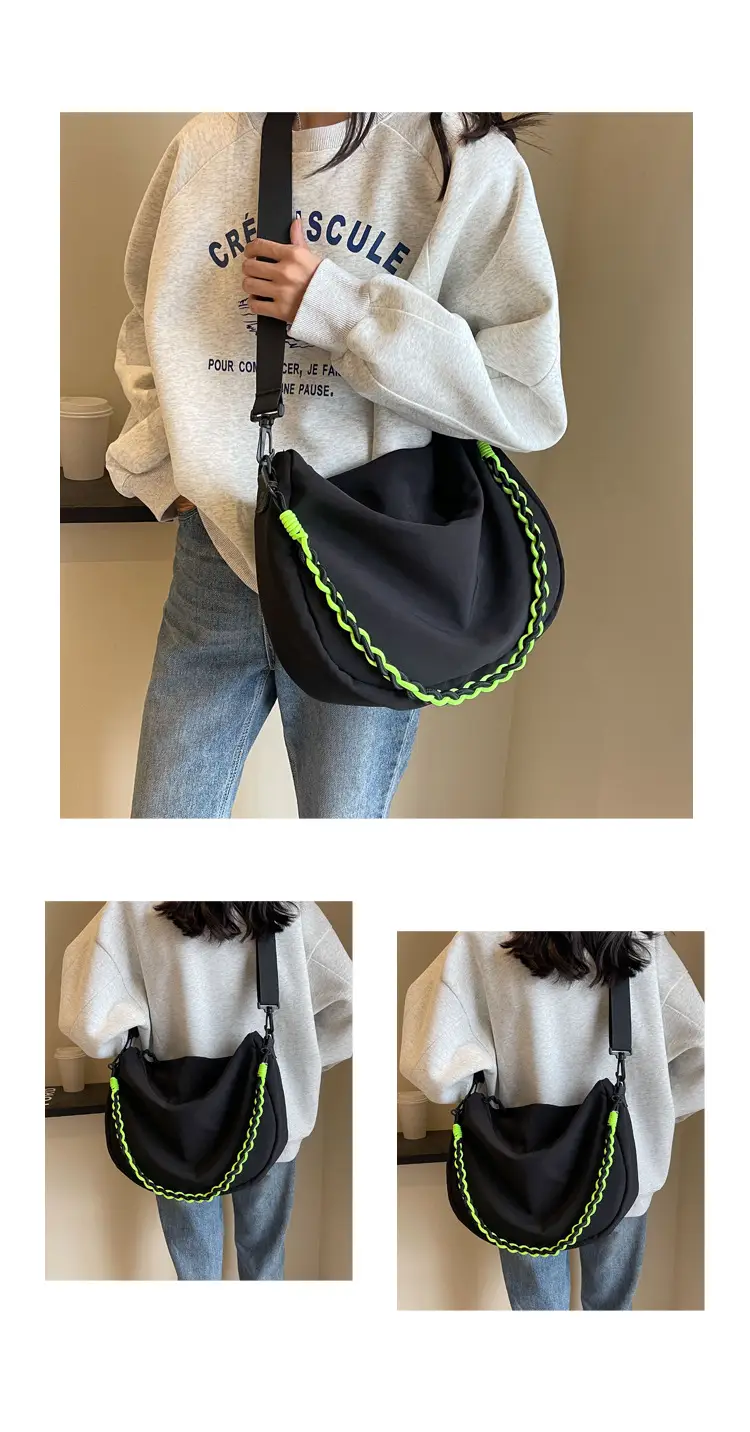 Women's Lightweight Cloth Shoulder Bag with Neon Strap — feature 13