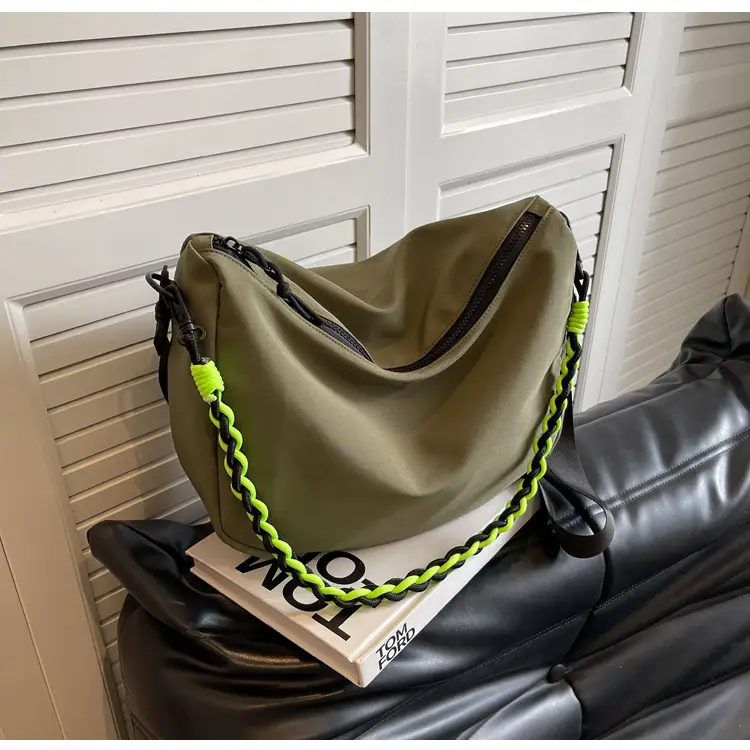 Women's Lightweight Cloth Shoulder Bag with Neon Strap — feature 19