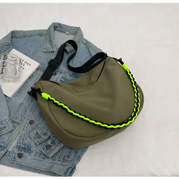 Women's Lightweight Cloth Shoulder Bag with Neon Strap — feature 20