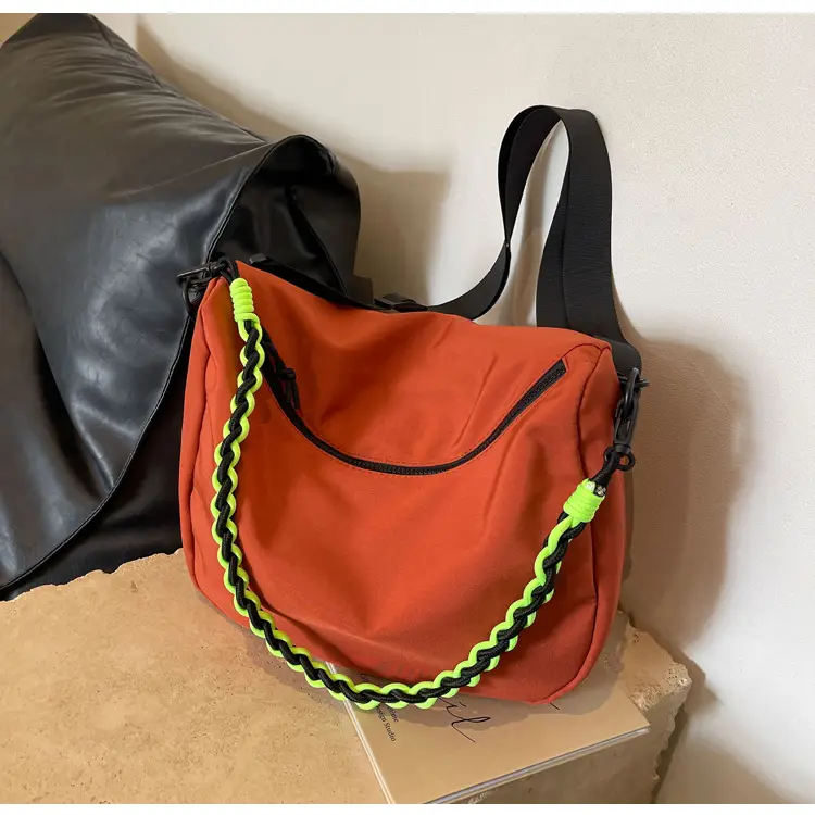 Women's Lightweight Cloth Shoulder Bag with Neon Strap — feature 21