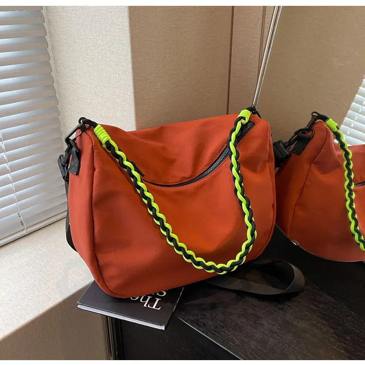 Women's Lightweight Cloth Shoulder Bag with Neon Strap — feature 22