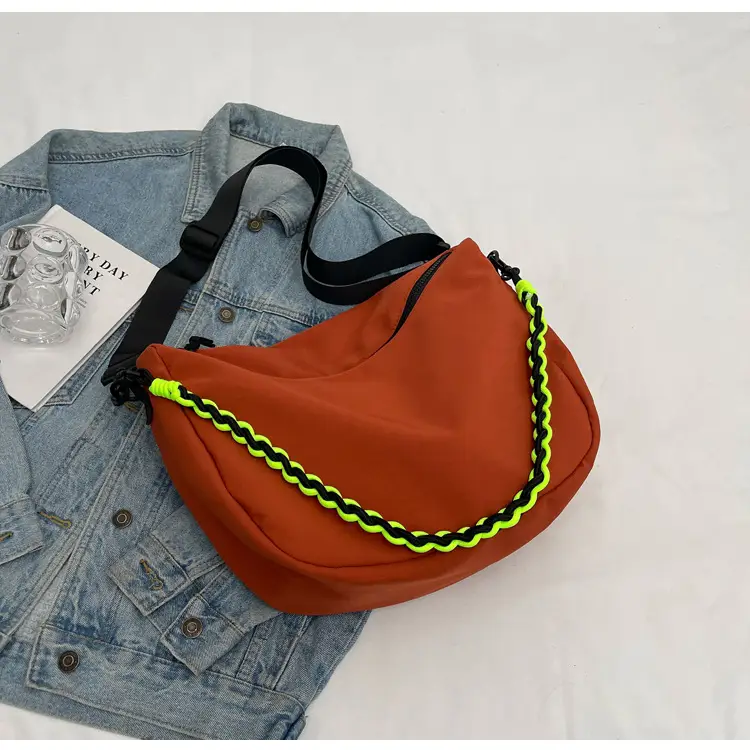 Women's Lightweight Cloth Shoulder Bag with Neon Strap — feature 23
