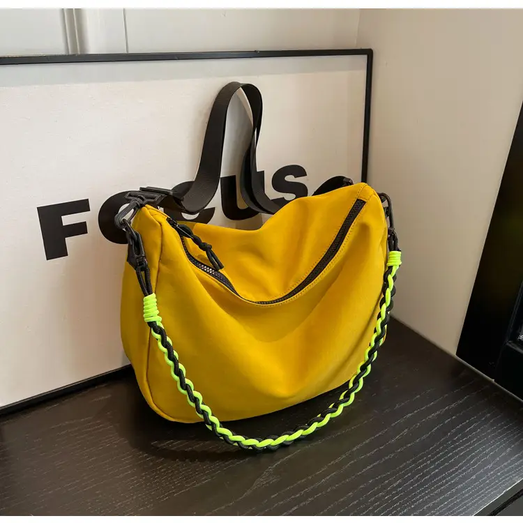 Women's Lightweight Cloth Shoulder Bag with Neon Strap — feature 24