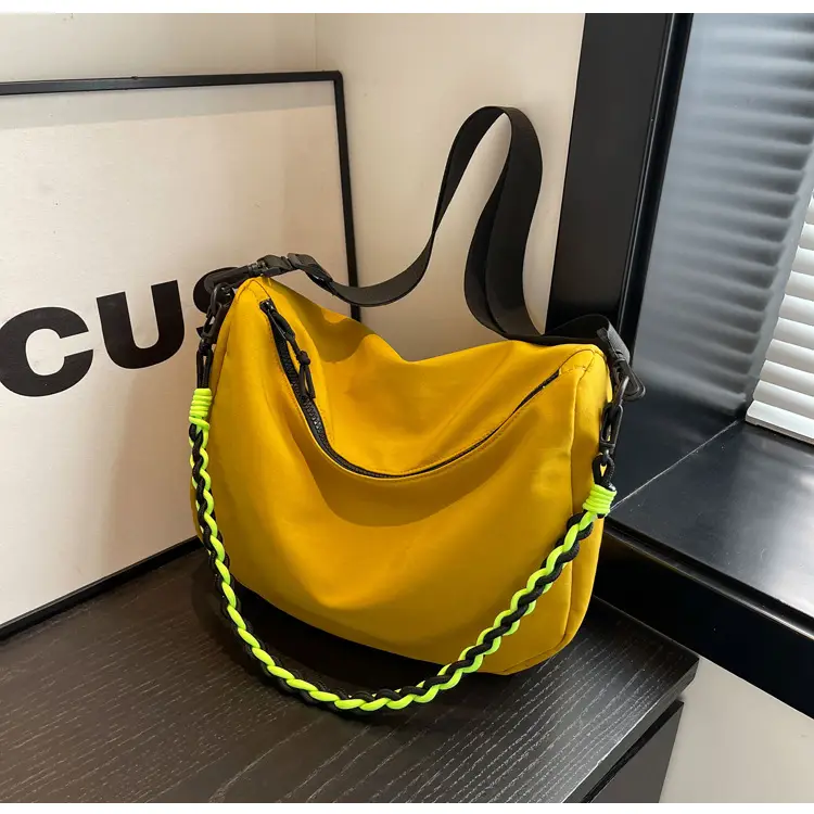 Women's Lightweight Cloth Shoulder Bag with Neon Strap — feature 25