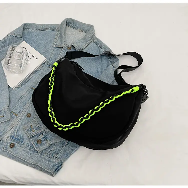 Women's Lightweight Cloth Shoulder Bag with Neon Strap — feature 28