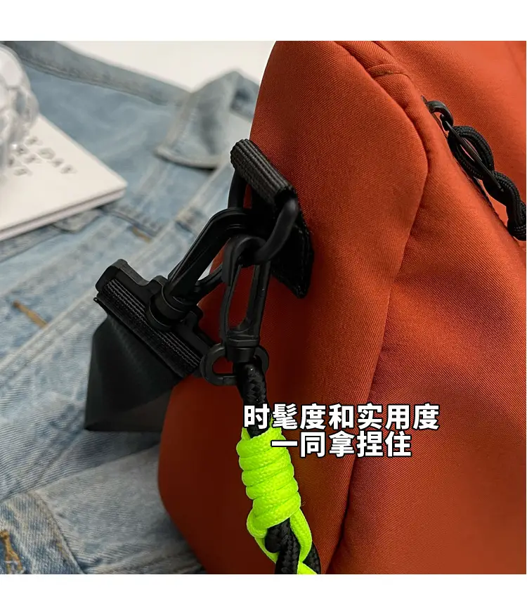 Women's Lightweight Cloth Shoulder Bag with Neon Strap — feature 5