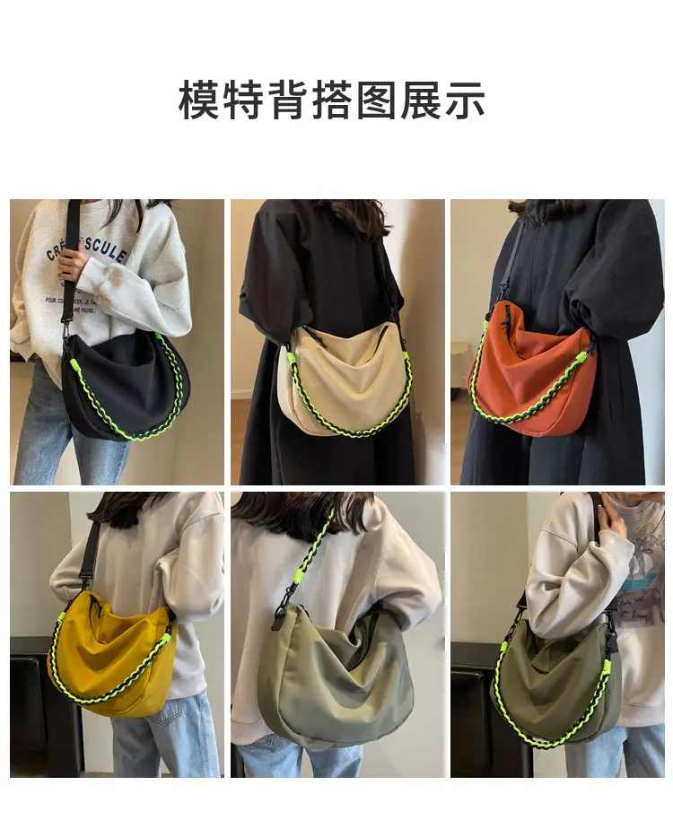 Women's Lightweight Cloth Shoulder Bag with Neon Strap — feature 8
