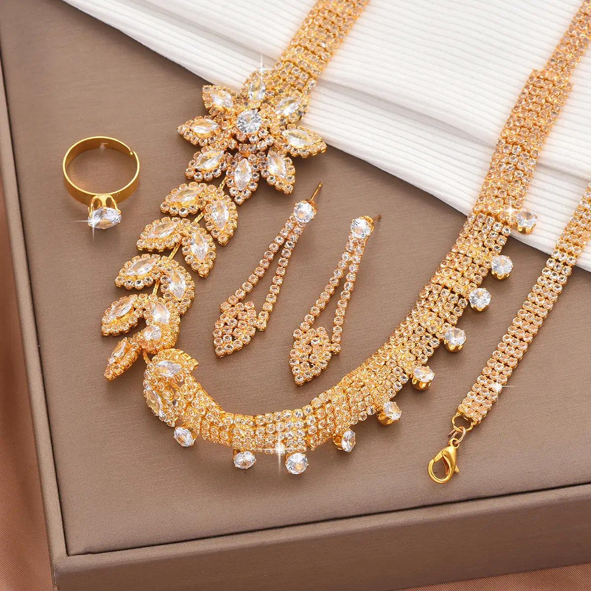Gold Plated Zircon Necklace Set for Women