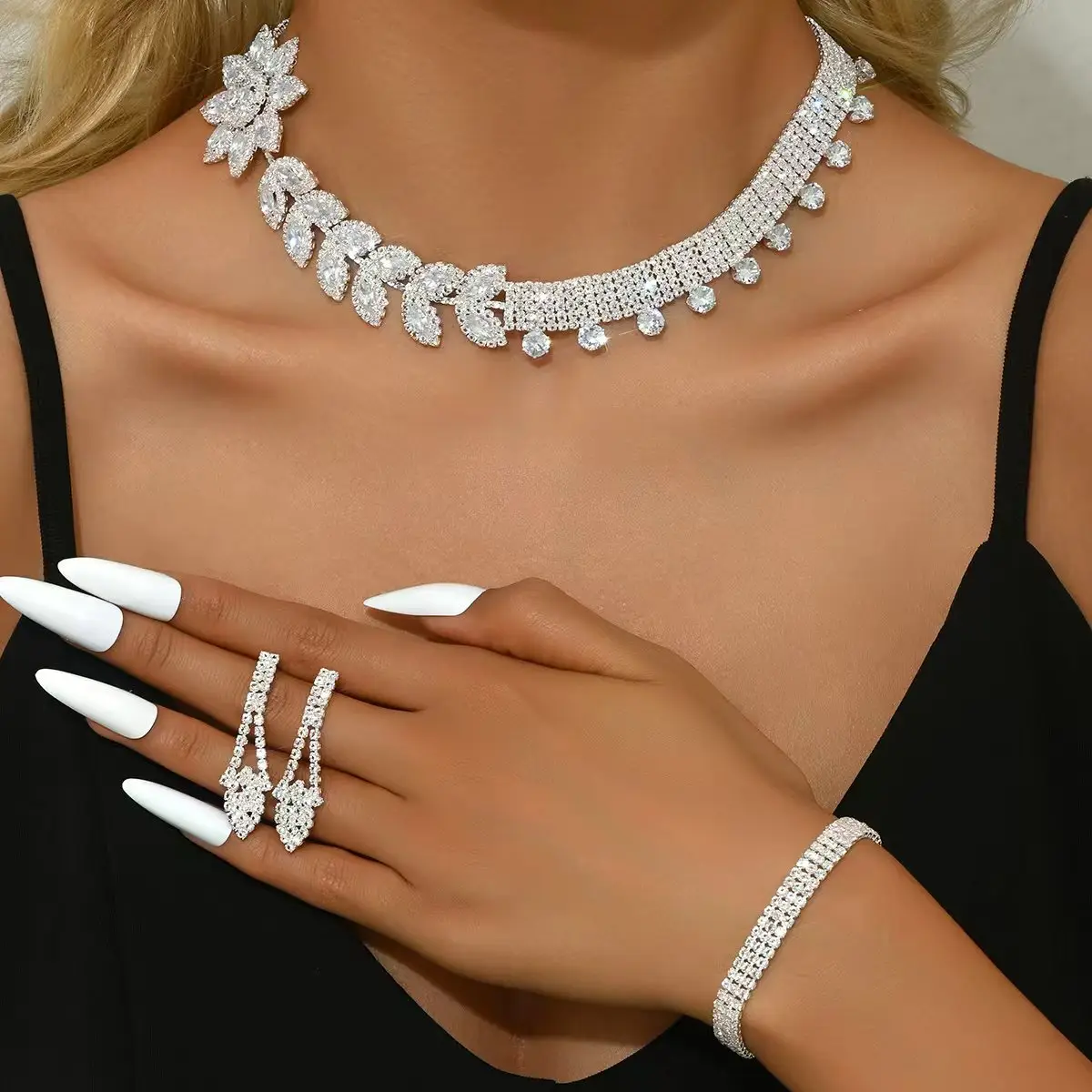 Gold Plated Zircon Necklace Set for Women