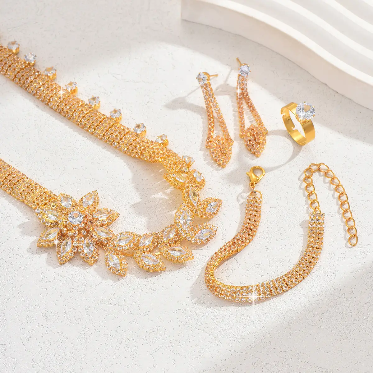 Gold Plated Zircon Necklace Set for Women