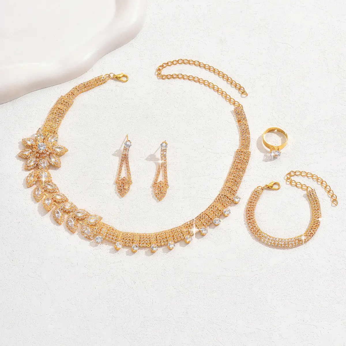Gold Plated Zircon Necklace Set for Women