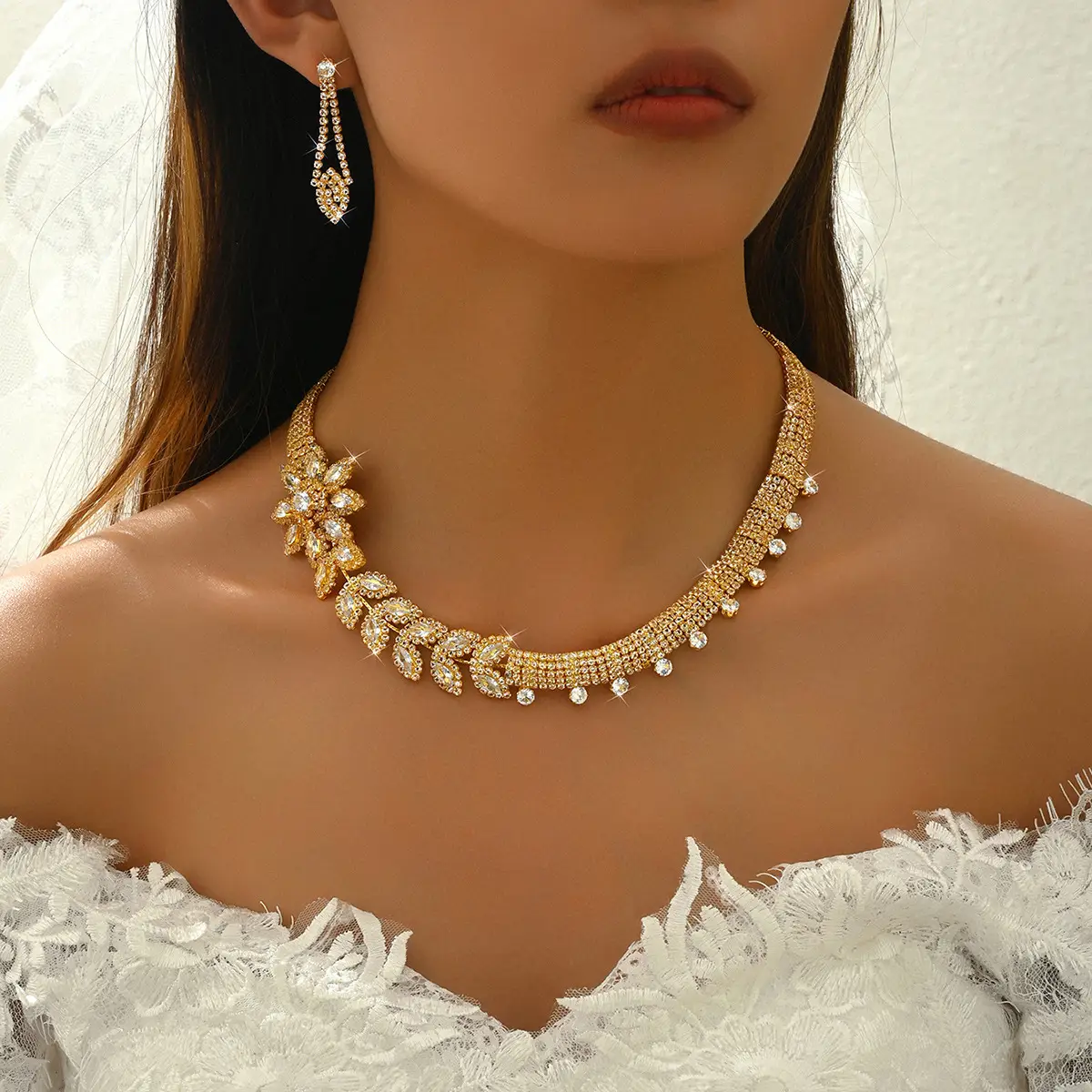 Gold Plated Zircon Necklace Set for Women