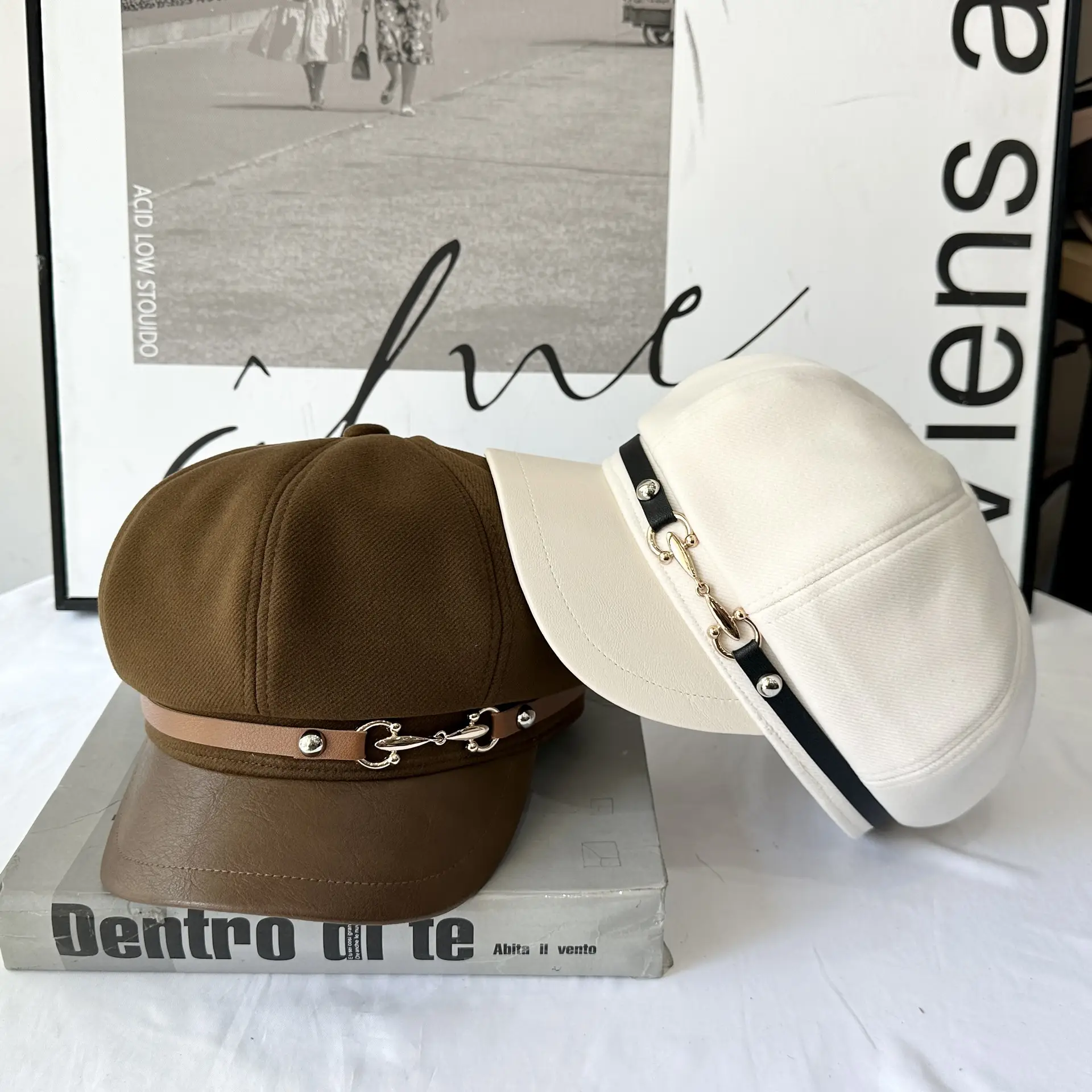 Women Woolen Curved Brim Cap with Metal Buckle - Image 5