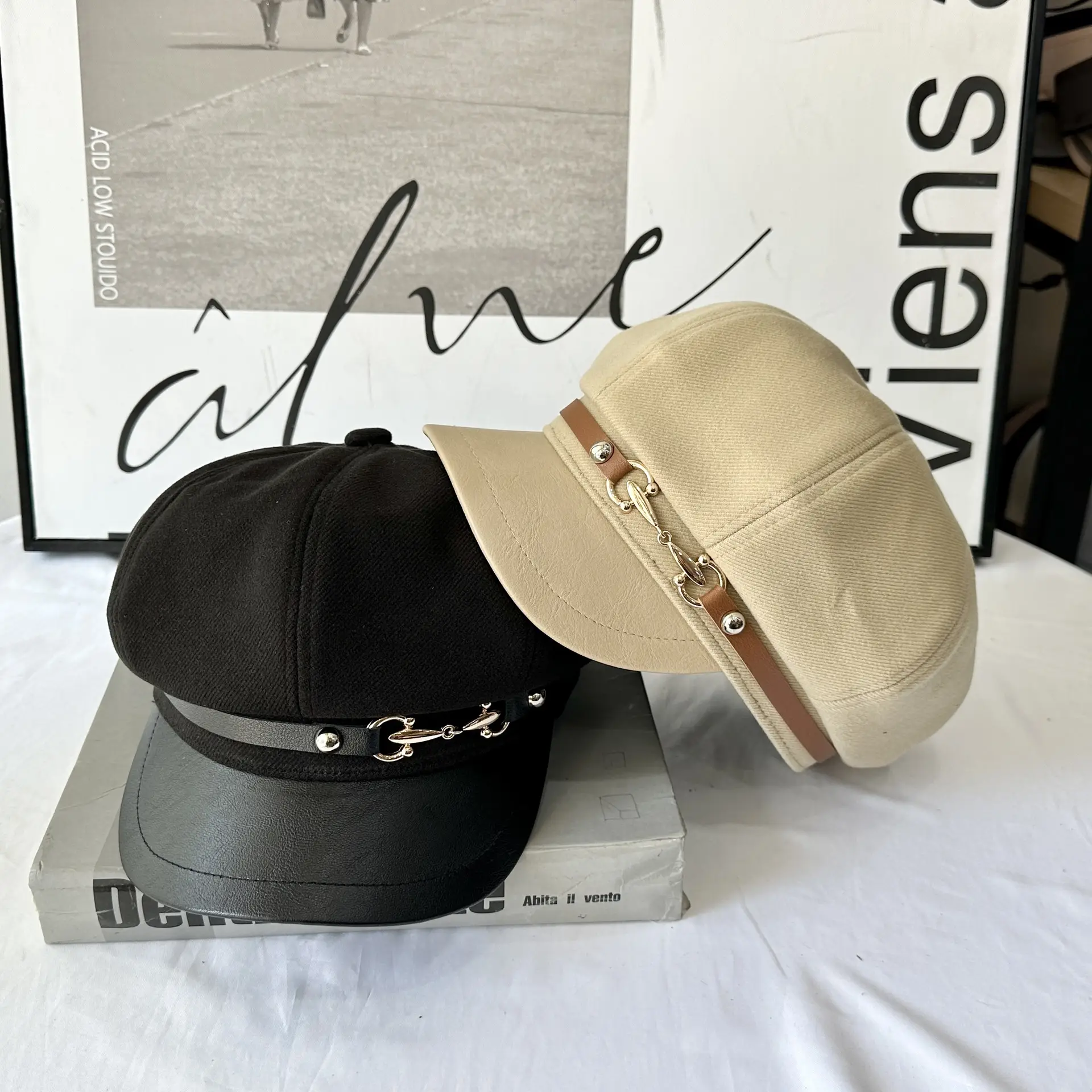 Women Woolen Curved Brim Cap with Metal Buckle - Image 6
