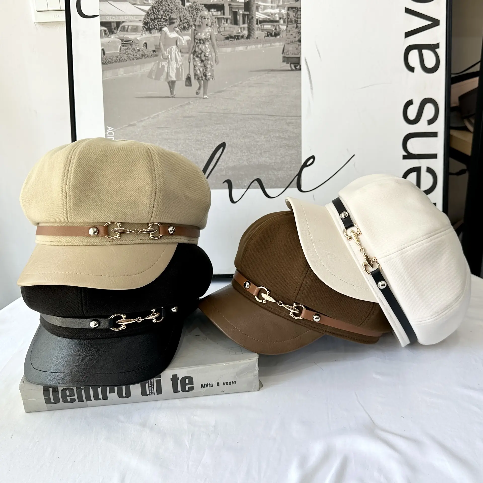 Women Woolen Curved Brim Cap with Metal Buckle - Image 7