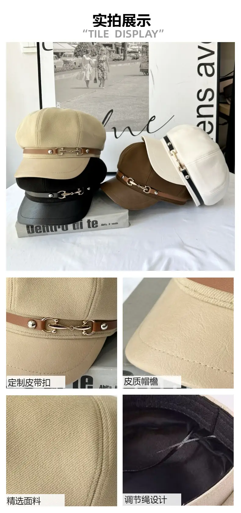 Women Woolen Curved Brim Cap with Metal Buckle — feature 6