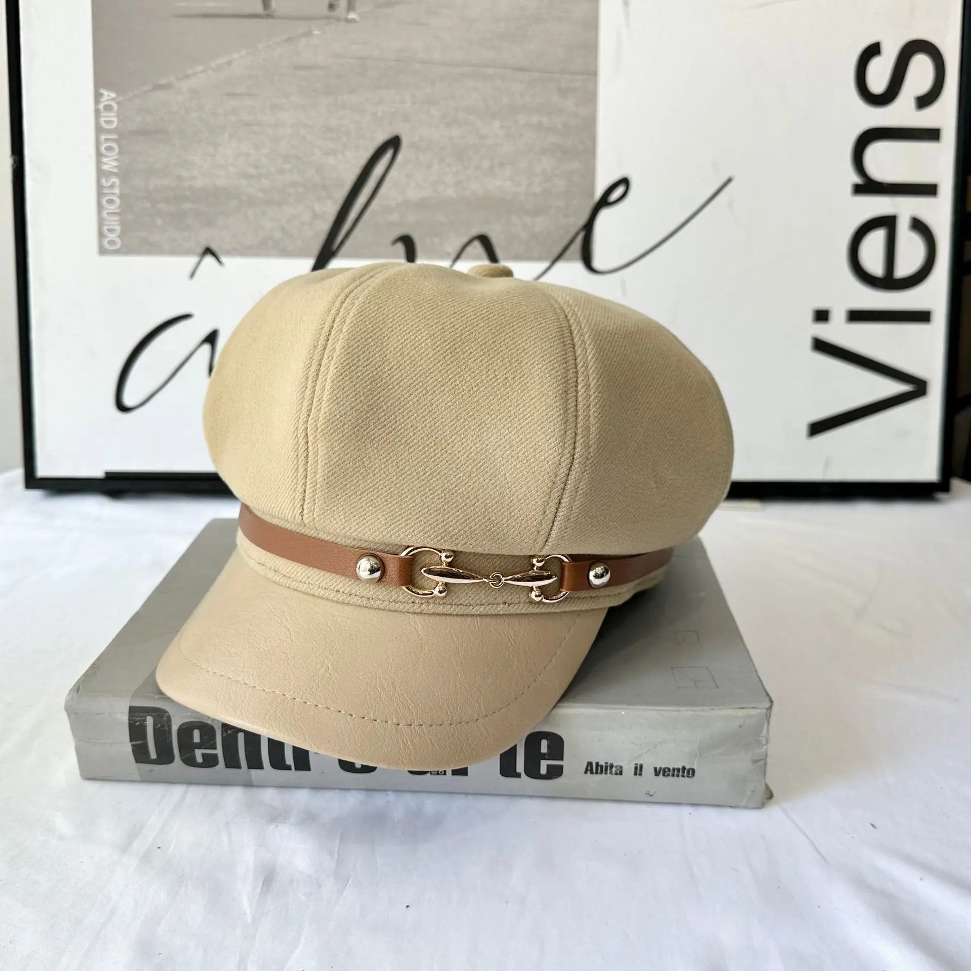 Women Woolen Curved Brim Cap with Metal Buckle - Image 2