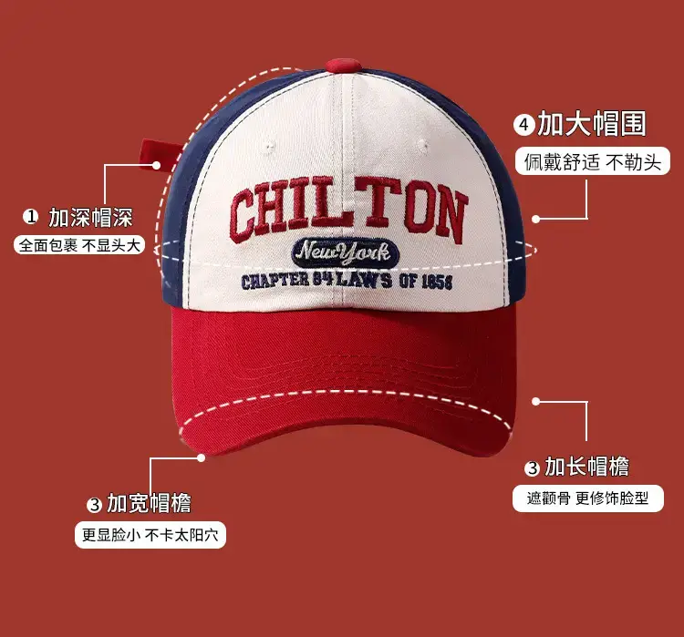 Chilton Lettered Baseball Cap Women Red White Wide Brim — feature 5