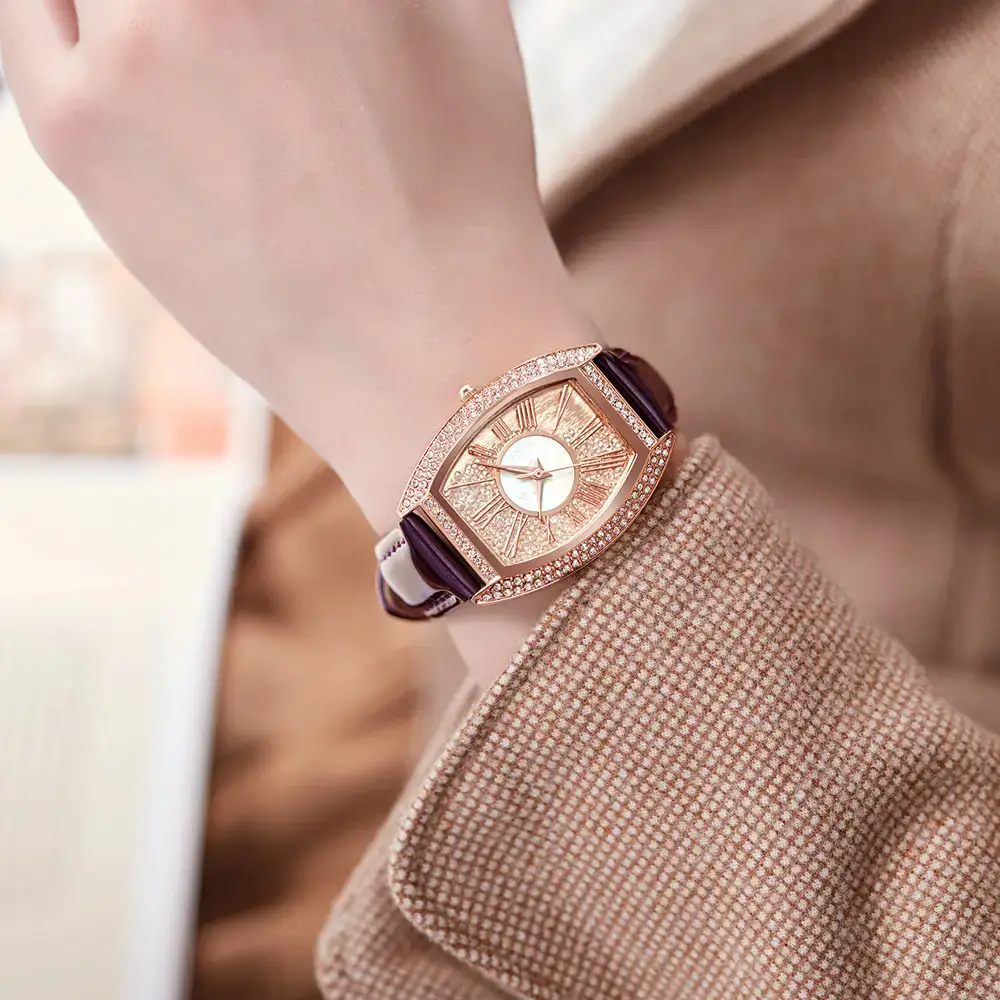 Oval Women's Watch with Diamond Encrusted Rose Gold Band - Image 10