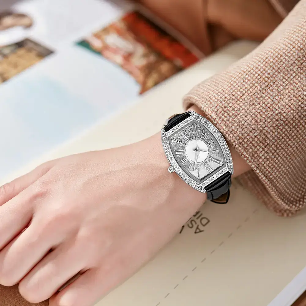 Oval Women's Watch with Diamond Encrusted Rose Gold Band - Image 11