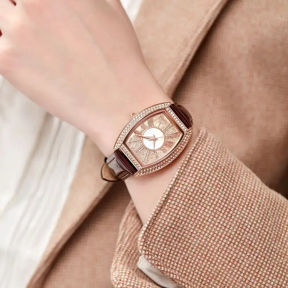 Oval Women's Watch with Diamond Encrusted Rose Gold Band - Image 12