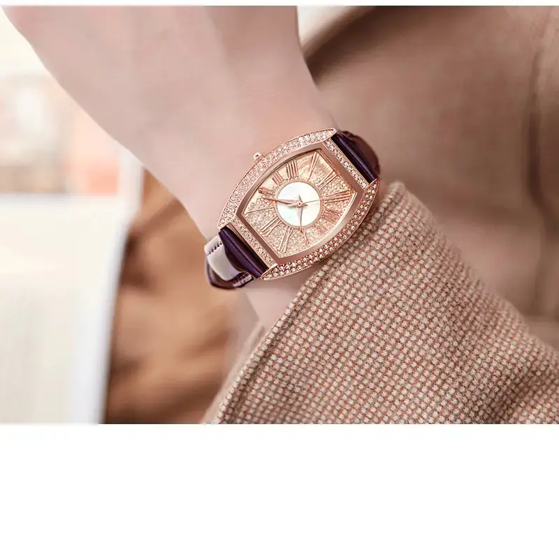 Oval Women's Watch with Diamond Encrusted Rose Gold Band — feature 12