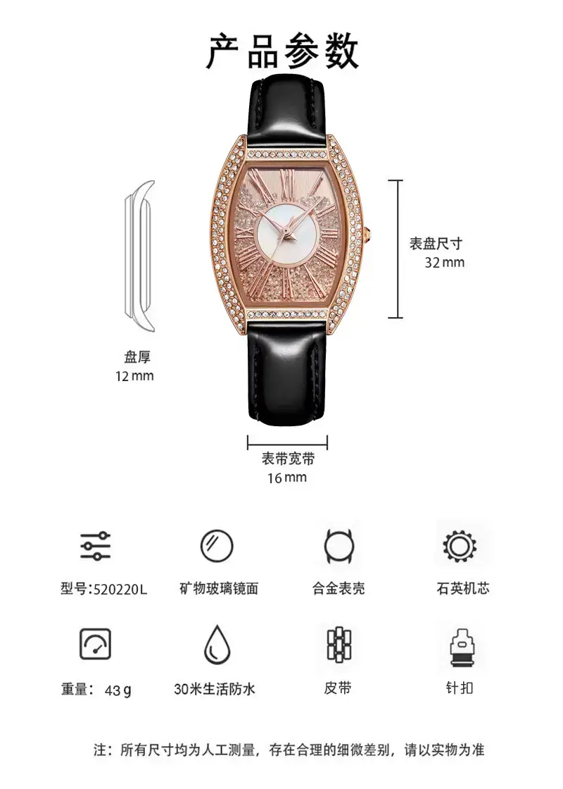 Oval Women's Watch with Diamond Encrusted Rose Gold Band — feature 7