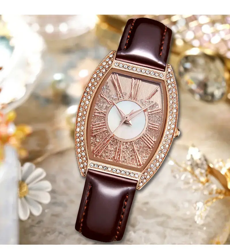 Oval Women's Watch with Diamond Encrusted Rose Gold Band — feature 8