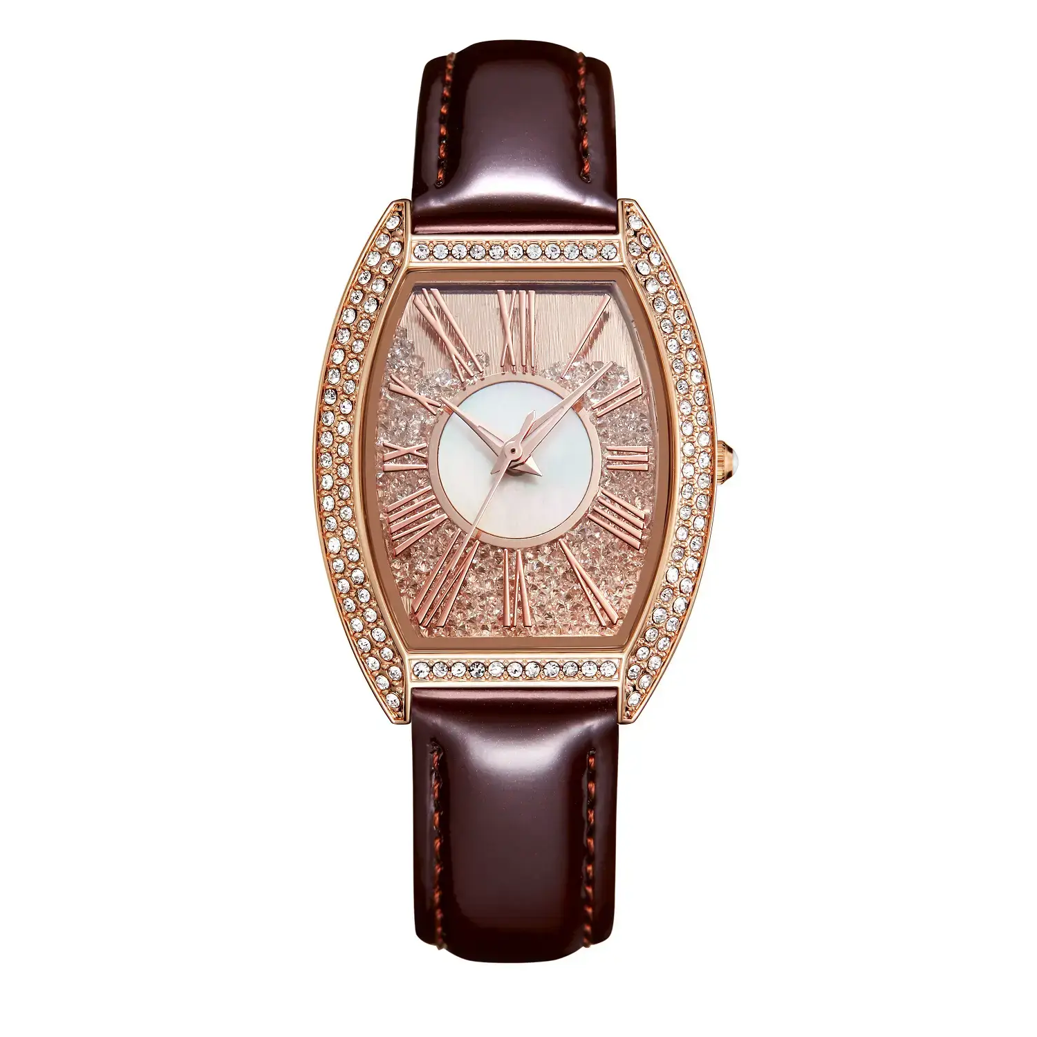 Oval Women's Watch with Diamond Encrusted Rose Gold Band - Image 2