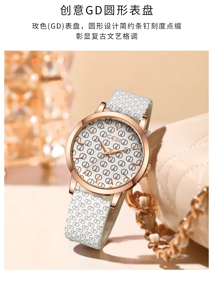 Goldie Women's Quartz Watch with Letter Dial & Black Belt — feature 3