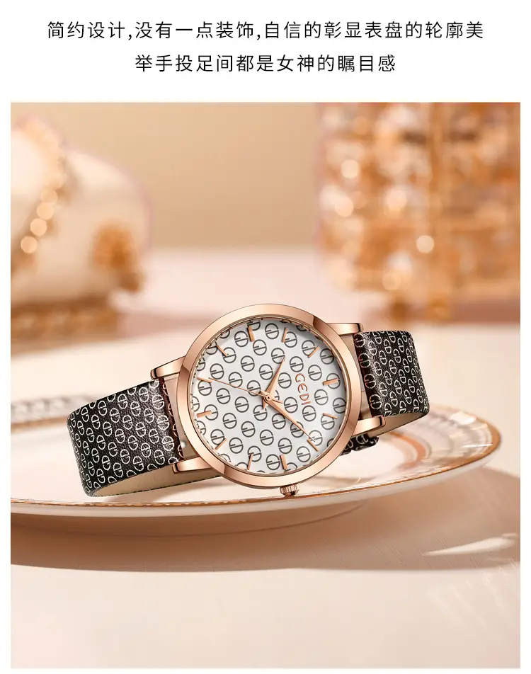 Goldie Women's Quartz Watch with Letter Dial & Black Belt — feature 9